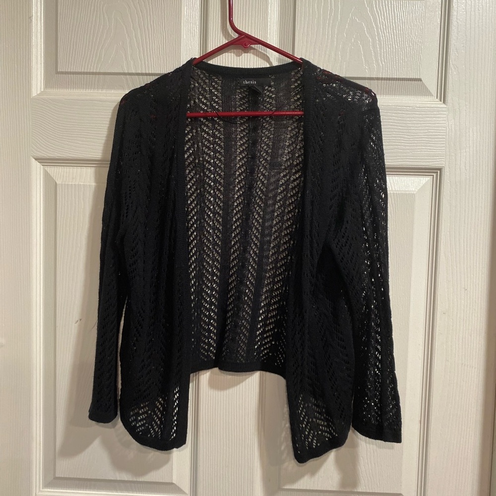 Vintage Black Open-Knit Cropped Cardigan says Large but fits like a small